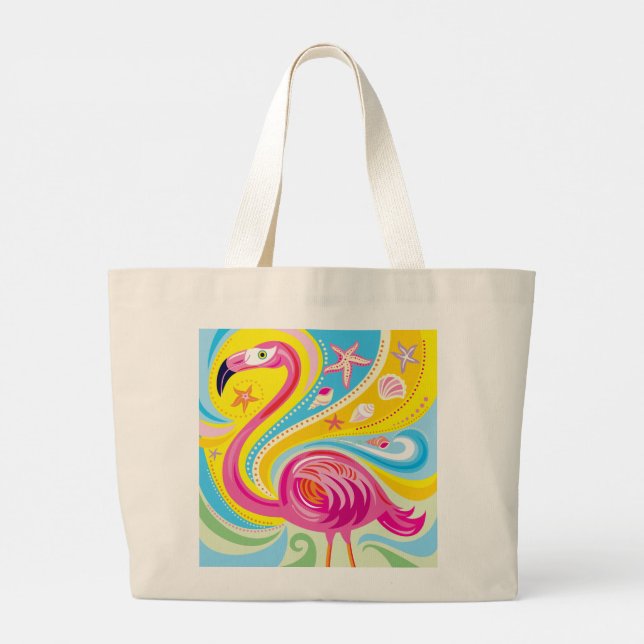 Bolsa Tote Grande Flamingo Rosa com Estrela do Mar (Verso)