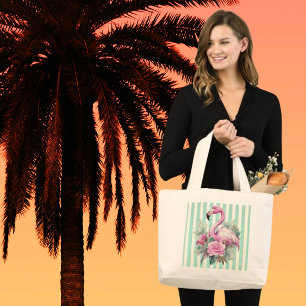 Bolsa Tote Grande Flamingo rosa popular na faixa das casas