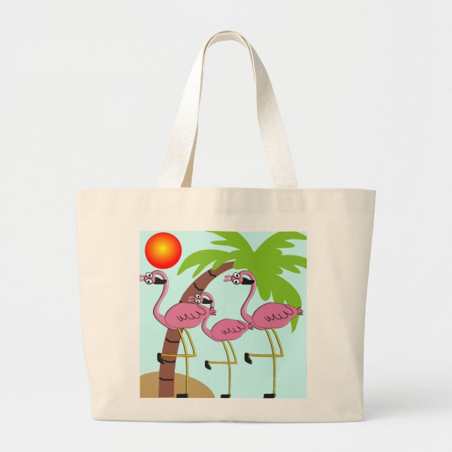 Bolsa Tote Grande Flamingos e presentes cor-de-rosa da palmeira (Frente)