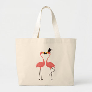 Bolsa Tote Grande Flamingos Rosa Tropical - Casamento, Chá de Noiva