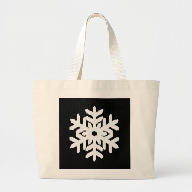 Bolsa Tote Grande Floco de neve Ikat - Preto e branco (Frente)