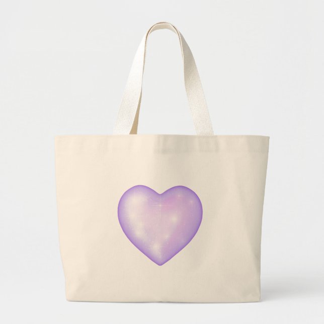 Bolsa Tote Grande floco de neve roxo leve e coração brilhando (Frente)