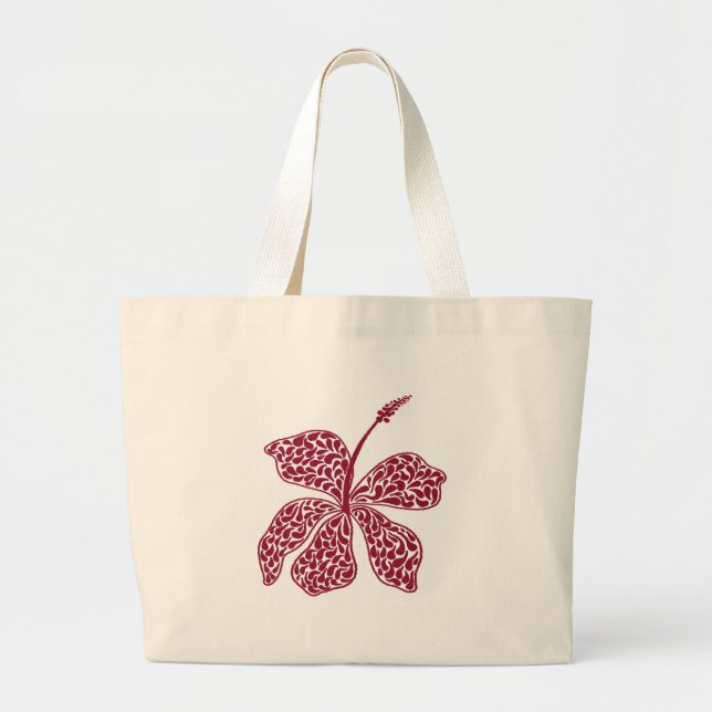 Bolsa Tote Grande Flor de Hibisco Vermelho (Frente)