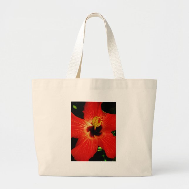 Bolsa Tote Grande Flor de Hibiscus Vermelho Brilhante (Frente)