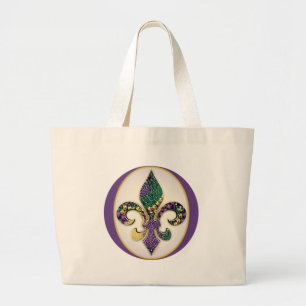 Bolsa Tote Grande Flor de lis do grânulo do carnaval