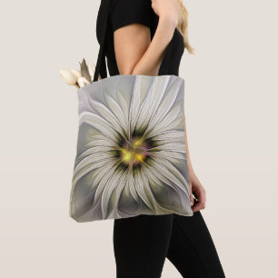 Bolsa Tote Grande Flor de Marfim, Arte Fractal Moderna Abstra