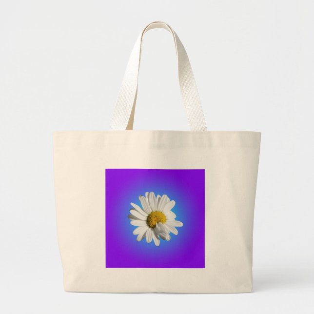Bolsa Tote Grande Flor de Margarida Branca Gradiente Azul Roxo (Frente)