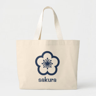 Bolsa Tote Grande Flor de Sakura Azul Marinho
