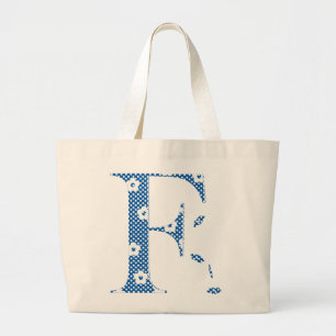 Bolsa Tote Grande Flor - Letra F (azul e pontos)