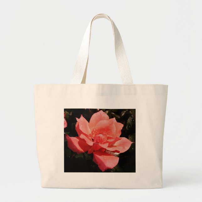 Bolsa Tote Grande Flor Rosa Rosa Rosa Pêssego bonito (Frente)