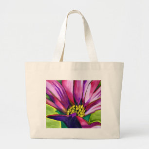 Bolsa Tote Grande Flor roxa da arte da aguarela da margarida