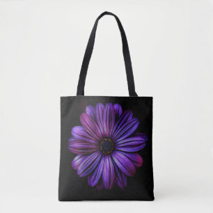 Bolsa Tote Grande flor roxa no preto