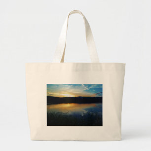 Bolsa Tote Grande Flor selvagem, pôr de sol azul