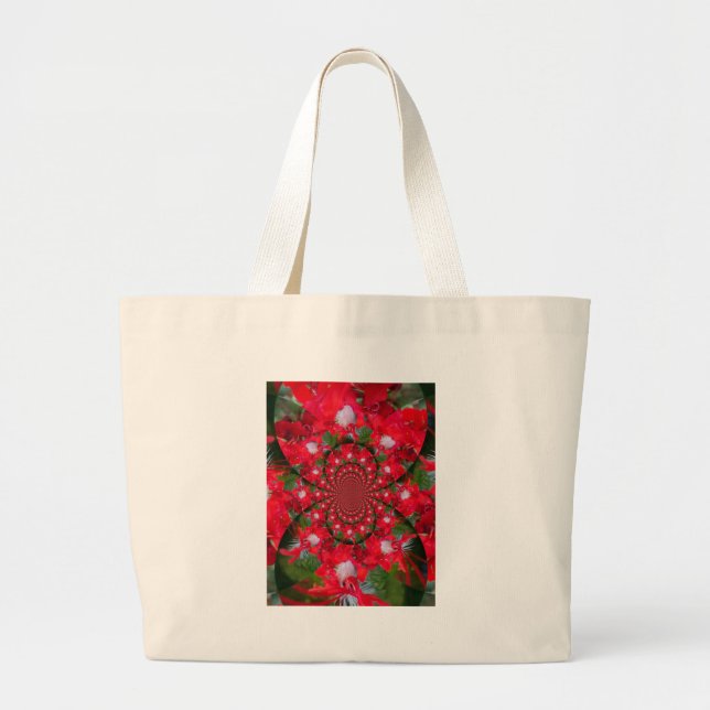 Bolsa Tote Grande Flor Vermelha Natural Febre Branca Caleidoscópio A (Frente)
