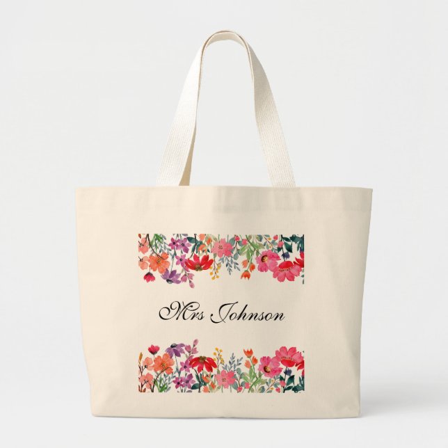 Bolsa Tote Grande Flora Personalizada do Professor Oferta (Frente)