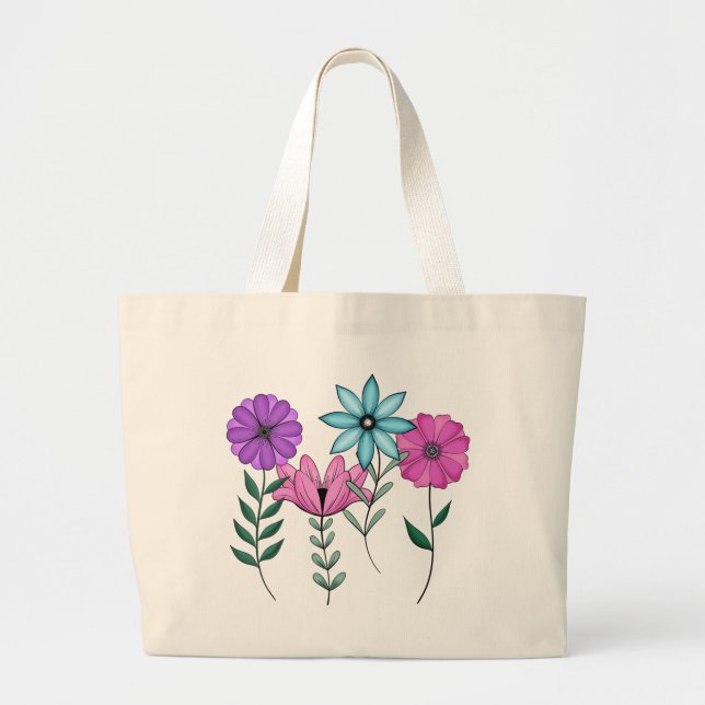 Bolsa Tote Grande Florais Coloridos (Frente)