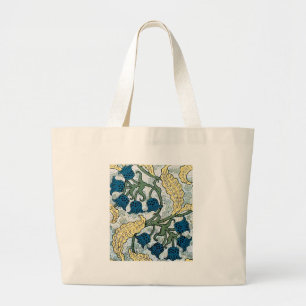 Bolsa Tote Grande Floral Blue Flowers Lily Valley Repetindo