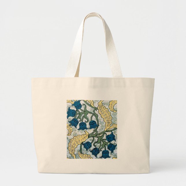 Bolsa Tote Grande Floral Blue Flowers Lily Valley Repetindo (Frente)