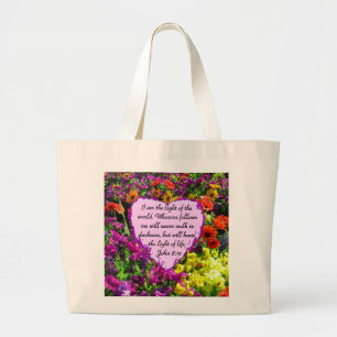 Bolsa Tote Grande FLORAL bonito JOHN 8:12 FOTO DESIGN