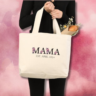 Bolsa Tote Grande Floral Mama Novo Texto da Mãe