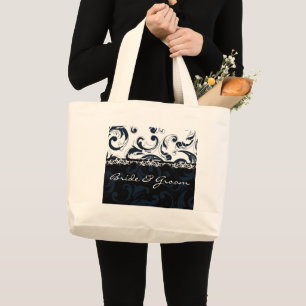 Bolsa Tote Grande Floral Preto e Branco