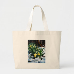 Bolsa Tote Grande Flores amarelas Daffodils na neve