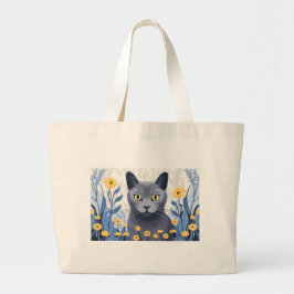 Bolsa Tote Grande Flores Amarelas do Gato Azul Russo