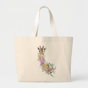 Bolsa Tote Grande Flores Coloridas Buquê Girafa - Moderna Desenhado
