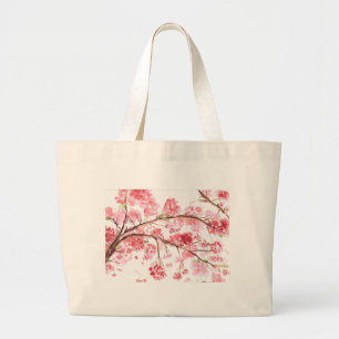 Bolsa Tote Grande Flores cor-de-rosa cereja Sakura Japonês