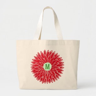Bolsa Tote Grande Flores Cor-de-Rosa e Vermelhas de Xilogravura Vint