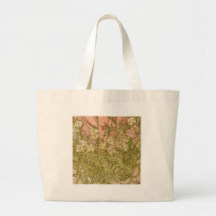 Bolsa Tote Grande Flores de cravo Mucha Art Nouveau