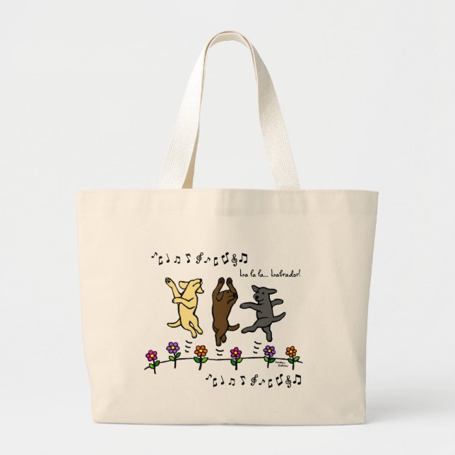 Bolsa Tote Grande Flores de dança felizes dos desenhos animados do (Frente)