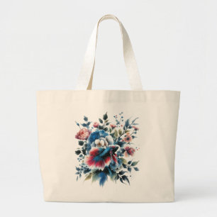 Bolsa Tote Grande Flores de estilo oriental e ecobag de peixes beta