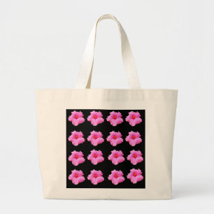 Bolsa Tote Grande Flores De Hibisco Rosa A Preto,_