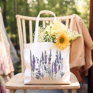 Bolsa Tote Grande Flores de Lavanda de Aquarela