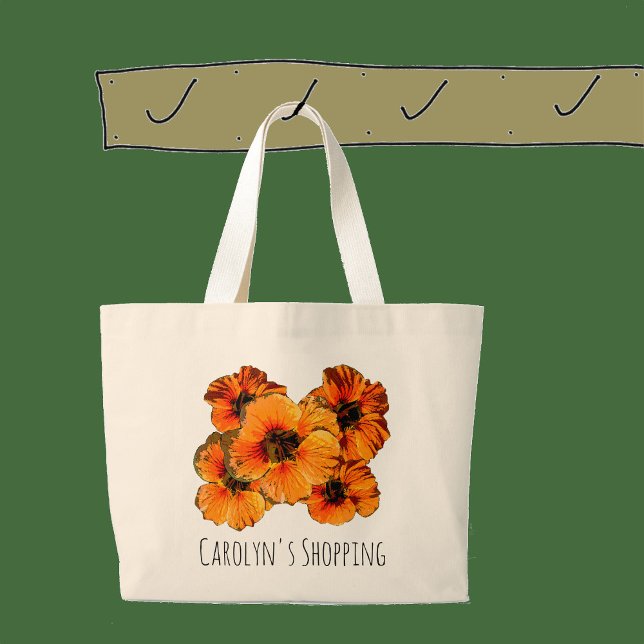 Bolsa Tote Grande Flores de nastúcio laranja - com o seu nome (Criador carregado)