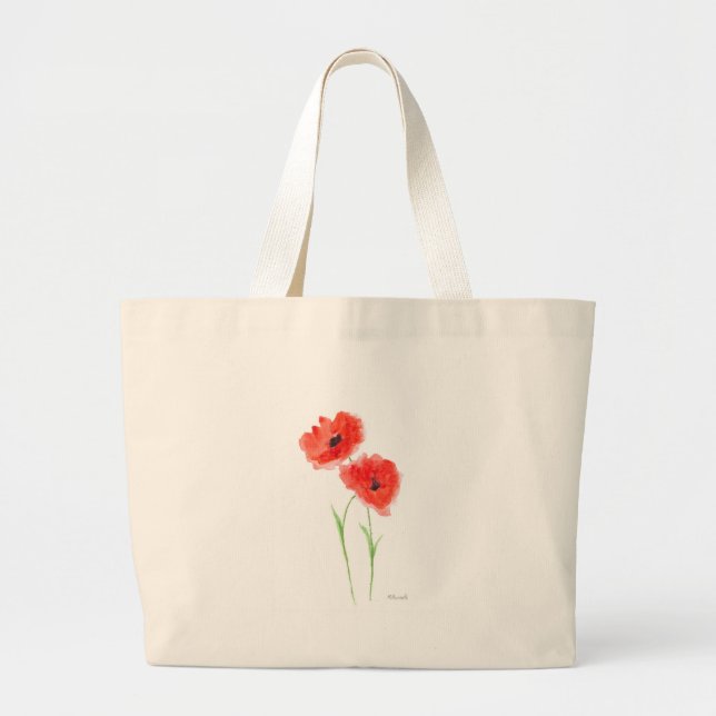 Bolsa Tote Grande Flores de papoila vermelhas (Frente)