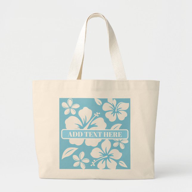 Bolsa Tote Grande Flores de Praia Azul Tropicais (Frente)