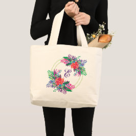 Bolsa Tote Grande flores e ramalhetes de folhas personalizados em aq