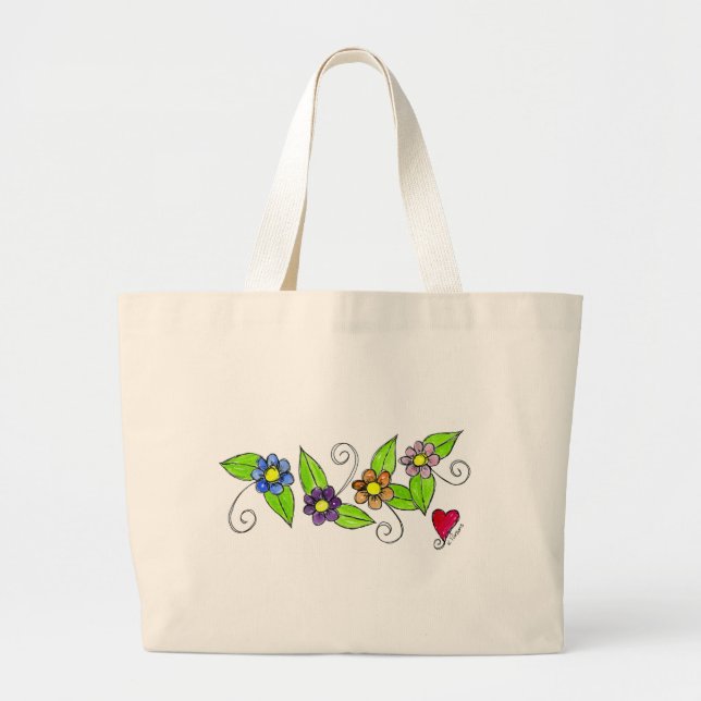 Bolsa Tote Grande Flores e um coração (Frente)