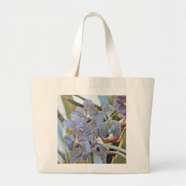 Bolsa Tote Grande Flores orquídeas de cor azul lavanda