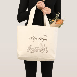 Bolsa Tote Grande Flores Personalizadas Elegantes Simples Cor Neutra