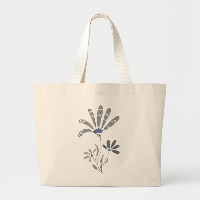 Bolsa Tote Grande Flores Psicodélicas abstrato em Escala de Cinza (Frente)