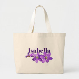 Bolsa Tote Grande Flores Roxos de Hepática Nome Personalizado