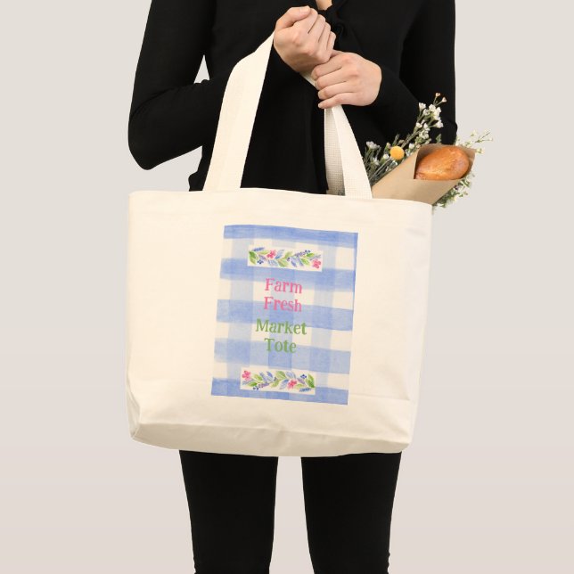 Bolsa Tote Grande Flores Xadrez Azul FARM FRESH (Frente (produto))