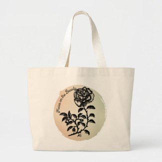 Bolsa Tote Grande Foco na Caneta de Beleza e na Rosa de Tinta