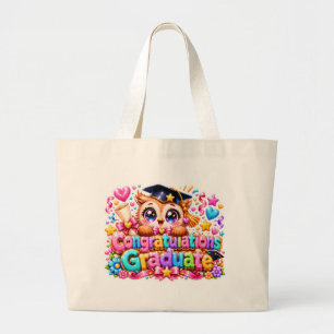 Bolsa Tote Grande Fofo Kawaii Parabéns Graduado Coruja Pastel Pi