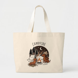 Bolsa Tote Grande Fogueira Dachshund Cães Acampamento Noturno