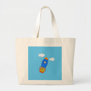 Bolsa Tote Grande Foguete De Cartoon No Céu Azul