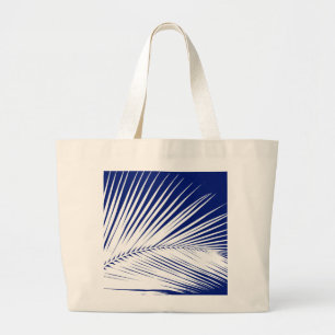 Bolsa Tote Grande Folha de palma - marinho azul e branco